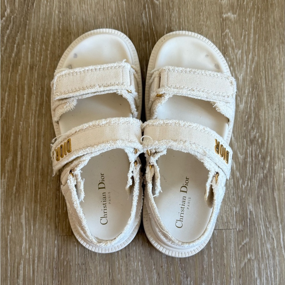 Dior off White Canvas Sandals with Gold Logo • 40 - Picture 4 of 5